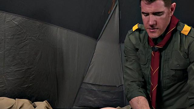 DILF scout fucks 21yo twink under tent outdoors in skinny ass
