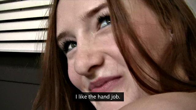 Gorgeous Redhead Rocks Agent's Cock and Balls