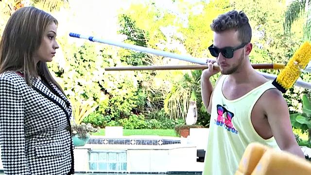 Jamie, the boss, dominates with her tattooed pussy & gives a wild outdoor fuck