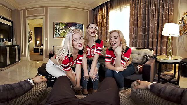 Super fans Blake Blossom, Delilah Day and Jazlyn Ray get spoiled and banged by the MVP quarterback