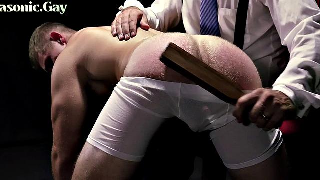 Submissive stud whipped and jerked by mason in oiled play