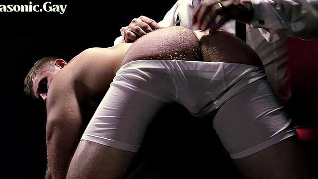 Submissive stud whipped and jerked by mason in oiled play