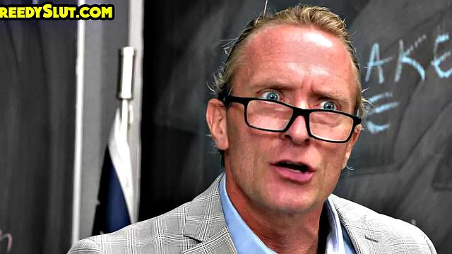 Greedy petite college babe in uniform drilled by teacher