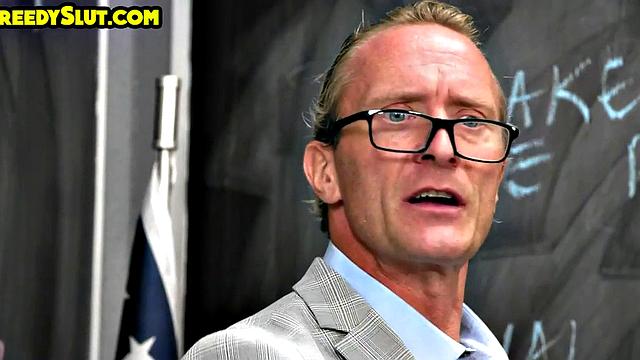 Greedy petite college babe in uniform drilled by teacher