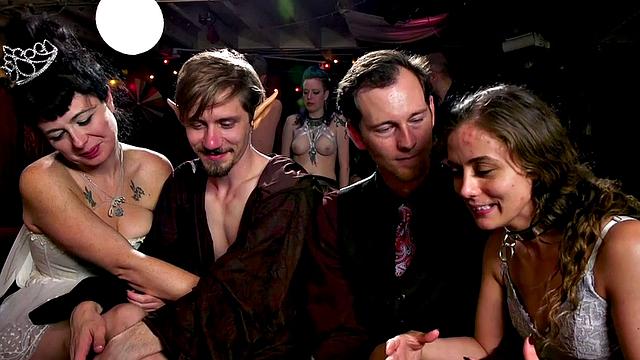 BDSM redhead drilled by maledom in erotic group