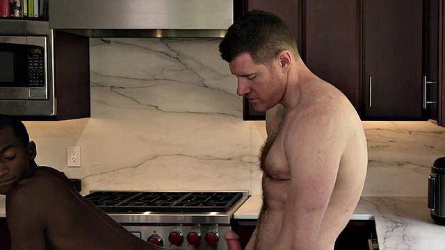 Petite Black twink barebacked in kitchen by white DILF