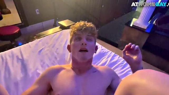 Home stud with tattoos fucks boyfriend's asshole in bathroom