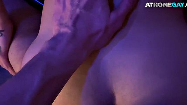 Home stud with tattoos fucks boyfriend's asshole in bathroom