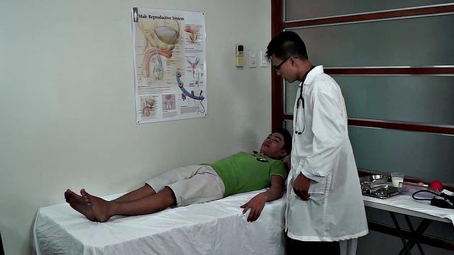 Asian twink takes enema and dildo in ass during medical check