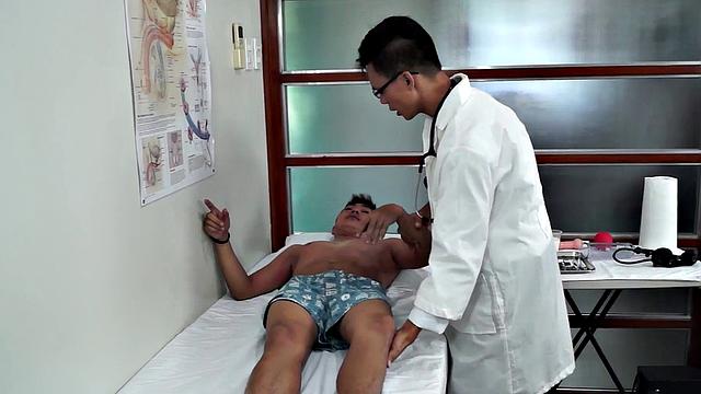 Asian twink takes enema and dildo in ass during medical check