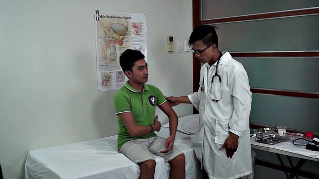 Asian twink takes enema and dildo in ass during medical check