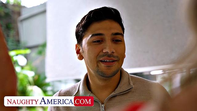 Busty blonde Andie Anderson gets her husband's approval to fuck neighbor's big cock