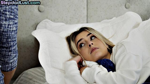 Cute stepdaughter riding stepdad