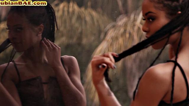 Teasing bikini ebony bae deepthroating before pussyfuck