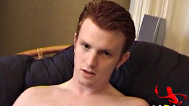 After stripping naked, Miles' uncut cock grows in his hands as he plays with it. Stroking with determination and edging, he blows his cum load onto his tummy.