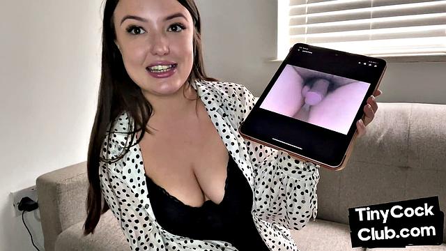 Big-titted slut commenting on small dicks pic