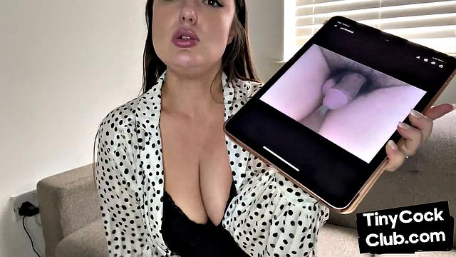 Big-titted slut commenting on small dicks pic