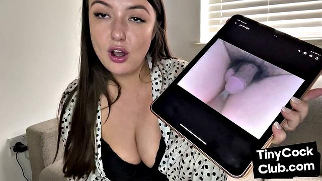 Big-titted slut commenting on small dicks pic