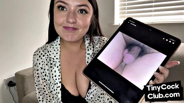 Big-titted slut commenting on small dicks pic
