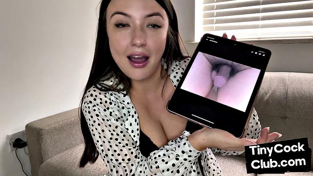 Big-titted slut commenting on small dicks pic