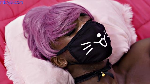 Black femboy with pink wig barebacked by gaydaddy
