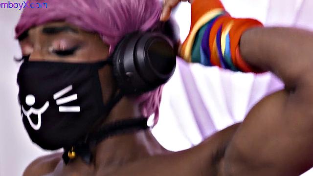 Black femboy with pink wig barebacked by gaydaddy