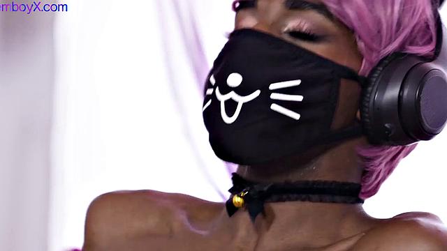 Black femboy with pink wig barebacked by gaydaddy