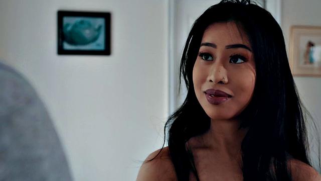 Kinky Asian pornstar gets her tight pussy pounded doggystyle by hung stud