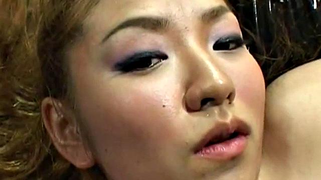 Busty Japanese babe creampied in trio