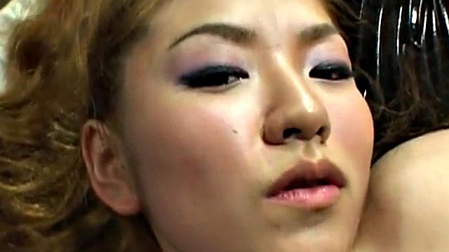 Busty Japanese babe creampied in trio