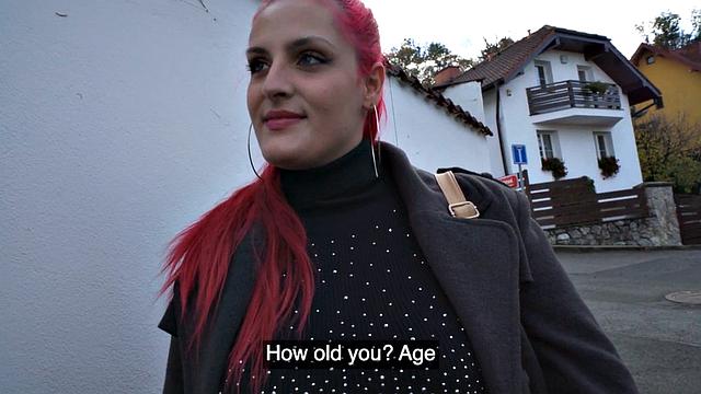 Public nympho redhead fucked in pussy in missionary