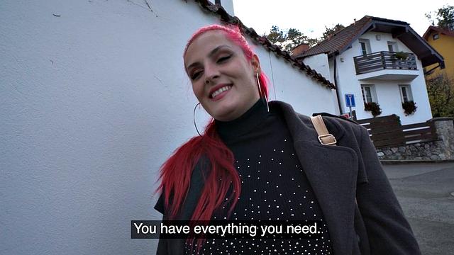 Public nympho redhead fucked in pussy in missionary