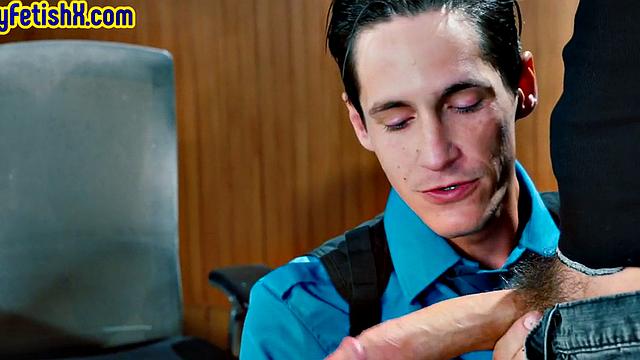 Fisting police officer inspects asshole with hand