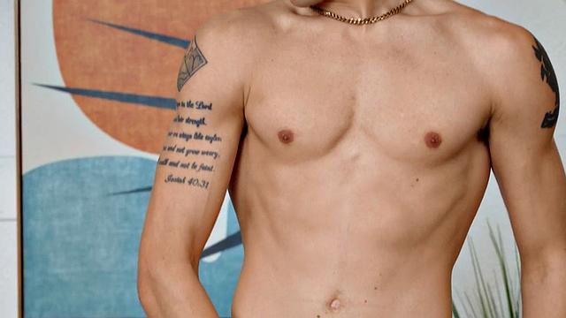 Eager amateur tattooed jock jerks and cums in solo