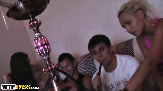 Blonde party girl in couple porn