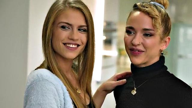 Cute tiny lez babe assfingered and pussylicked in threesome