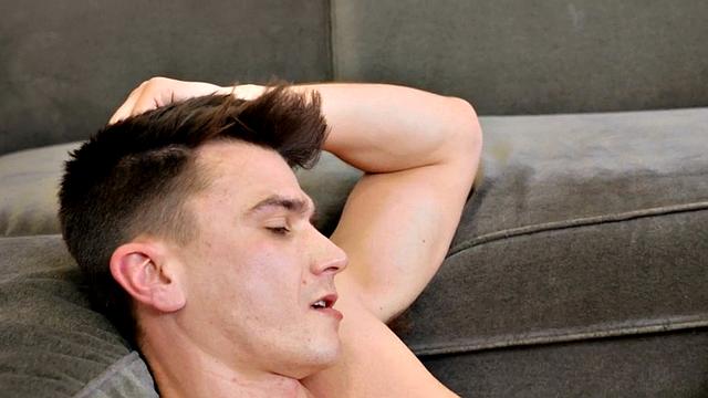 Dreamy chiseled stud in solo session tugging his shaft