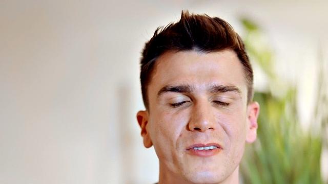 Dreamy chiseled stud in solo session tugging his shaft