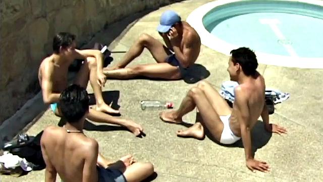 In the first of a two part series, we lpok in on young Latinos playing a game of spin the bottle by the pool. The rule is the loser has to remove an item of clothing.