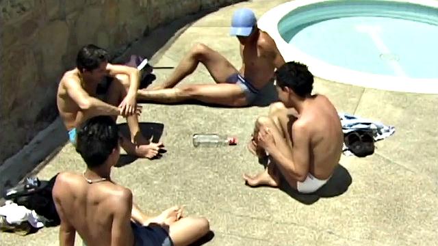 In the first of a two part series, we lpok in on young Latinos playing a game of spin the bottle by the pool. The rule is the loser has to remove an item of clothing.