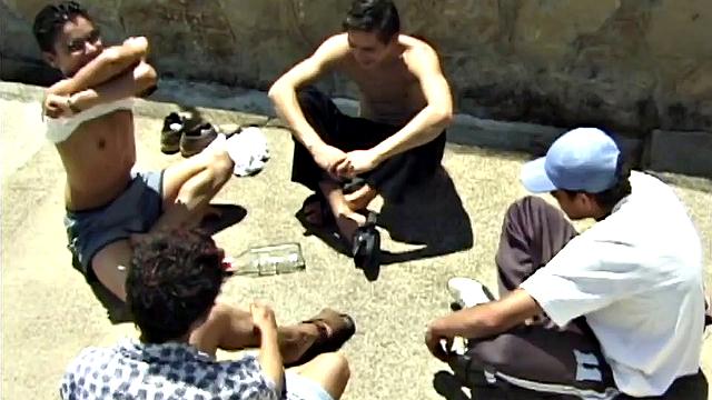 In the first of a two part series, we lpok in on young Latinos playing a game of spin the bottle by the pool. The rule is the loser has to remove an item of clothing.