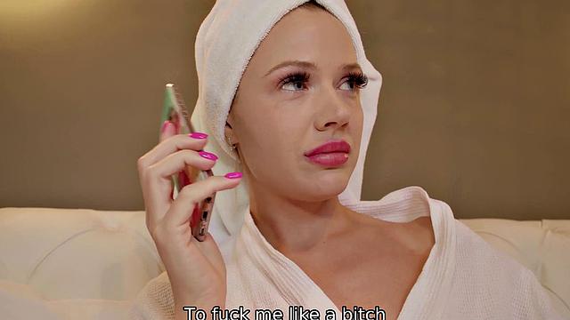 Blonde MILF with long hair gets her trimmed pussy drilled in living room