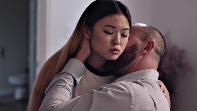 Asian pierced 21yo beauty rides hard big white cock