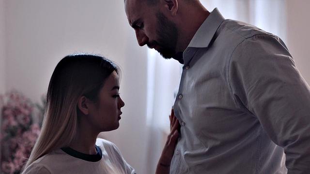 Asian pierced 21yo beauty rides hard big white cock