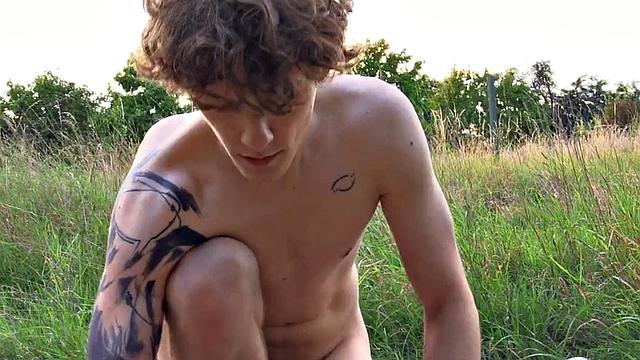 Euro tattooed stud public nailed outdoors in POV