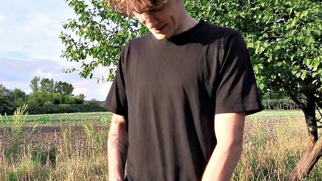 Euro tattooed stud public nailed outdoors in POV