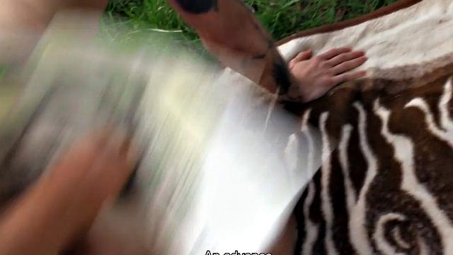 Euro tattooed stud public nailed outdoors in POV