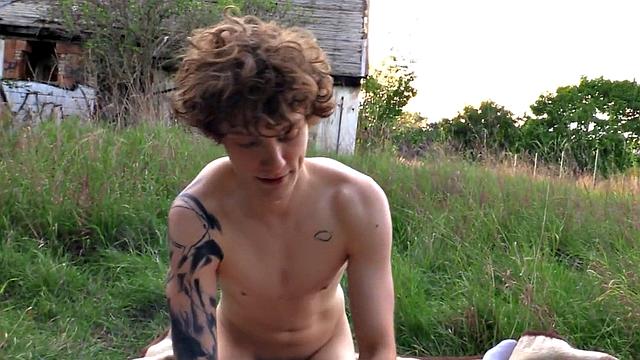 Euro tattooed stud public nailed outdoors in POV