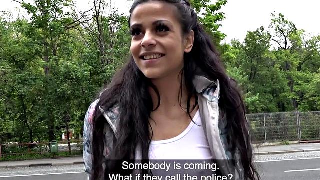 Skinny eurobabe pulled into giving head during sex
