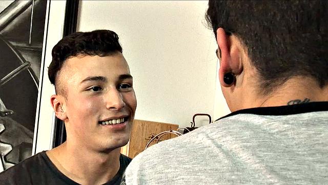 While enjoying their drinks, these two slim and young Latinos are quick to start making out, and in no time Adrian has his lips wrapped around Dylan's big uncut cock.